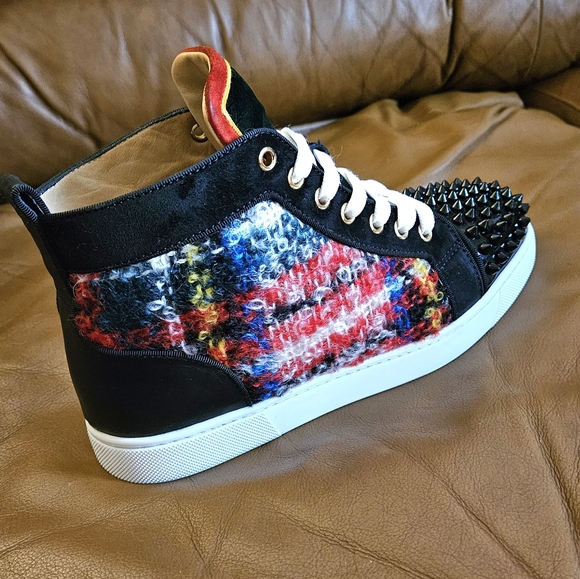 Women's Christian Louboutin Multicolor Velvet Wool Designer Sneakers Size 8 US - Picture 12 of 16